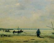 尤金 布丹 : The Shore at Low Tide near Honfleur